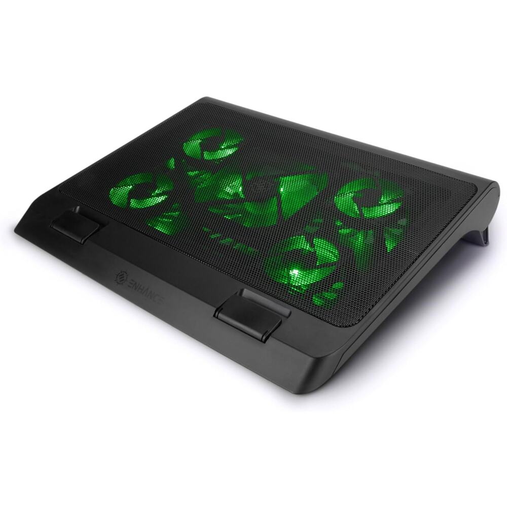 ENHANCE Gaming Laptop Cooling Pad -GREEN LED Cooler Fans Ultra Quiet, Adjustable